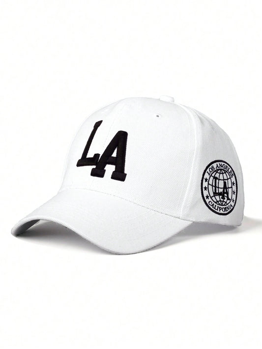 1Pc Embroidered LA Graphic Baseball Cap, Outdoor Soft Top Sun Visor Hat, Adjustable Brim for Men and Women, Spring Autumn Travel Beach Resort, Y2K Style