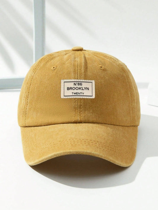1Pc Unisex Outdoor Fashionable Adjustable Washed Baseball Cap with Light Gray Fabric Patch Casual